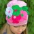 Girl pink cotton hat with multicolor felt flowers