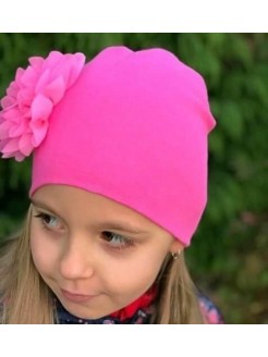 Baby Girl Cotton Hat Fuchsia Chiffon Flower