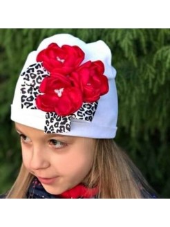 Baby Girl Handmade Hat Leopard And Red Flowers