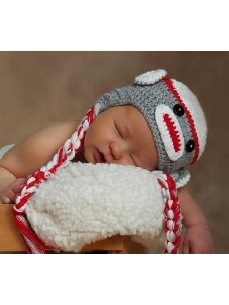 Baby Girl Cute Grey Monkey Crochet Hat Baby Girl Cute Grey Monkey Crochet Hat