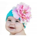 Girl Cotton Hat Aqua With Pink Flower