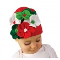 Girl Red Christmas Hat With Multicolor Flowers