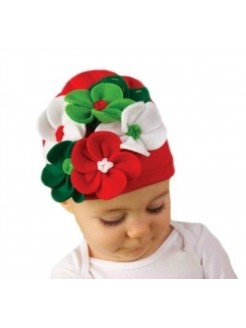 Girl Red Christmas Hat With Multicolor Flowers