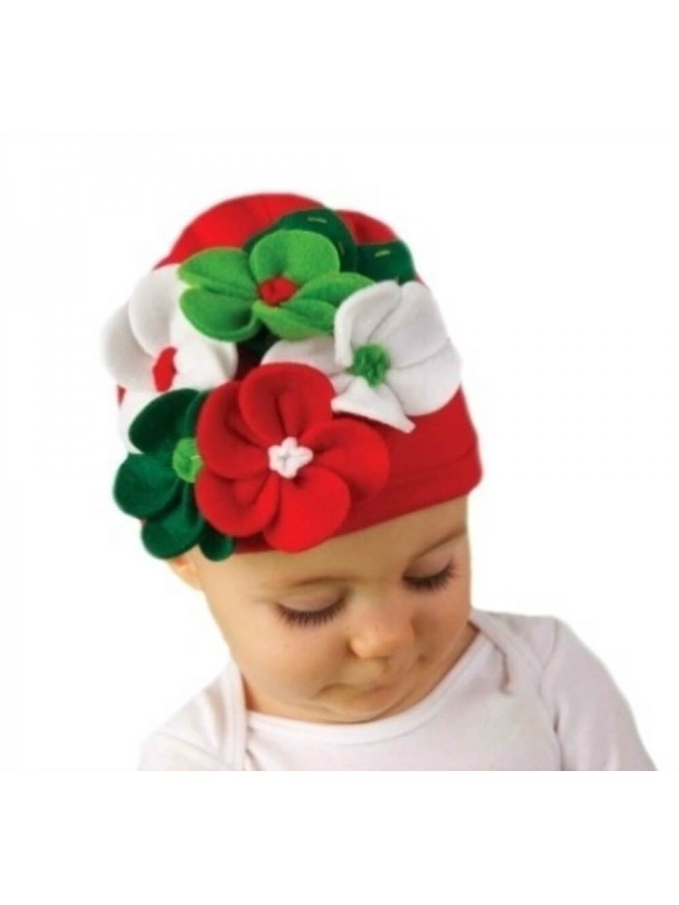 Girl Red Christmas Hat With Multicolor Flowers