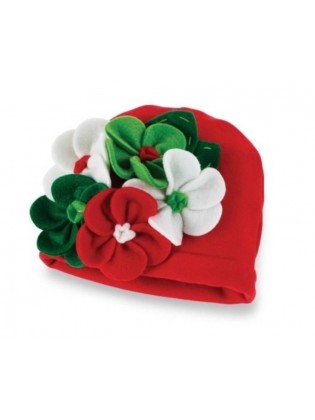Girl Red Christmas Hat With Multicolor Flowers