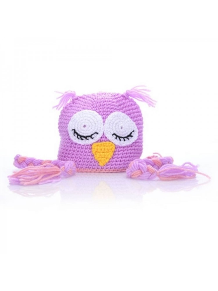 Baby girl crochet hat Owl lavender