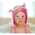 Baby girls crochet hat Owl Pink With Fuchsia