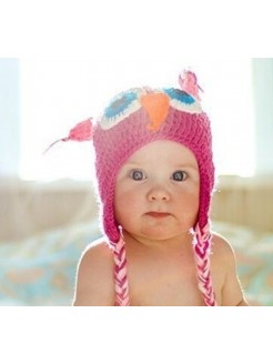 Baby girls crochet hat Owl Pink & Fuchsia