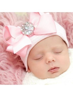 Newborn hospital hat Pink boutique bow
