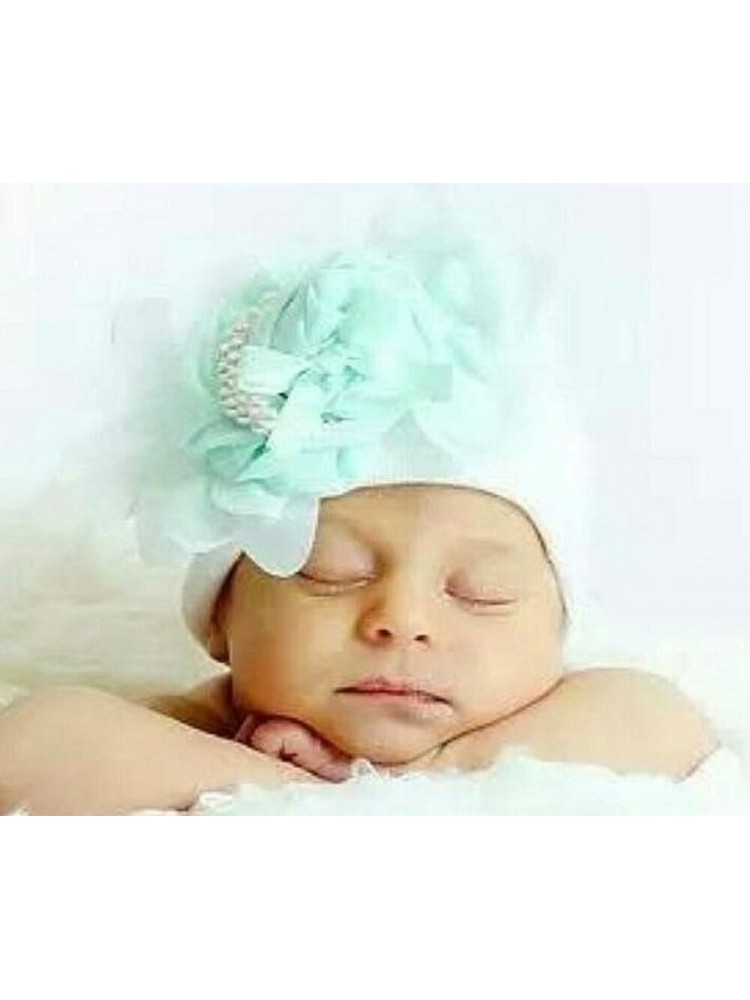 Newborn Baby Girl Hospital Hat Chiffon Flower And Pearls