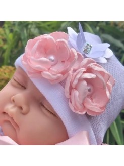 Newborn Baby Girl Hospital Hat Light Pink Bouquet