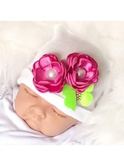 Newborn Baby Girl Hospital Hat Fuchsia Bouquet