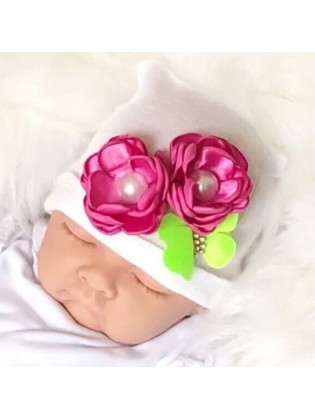 Newborn Baby Girl Hospital Hat Fuchsia Bouquet