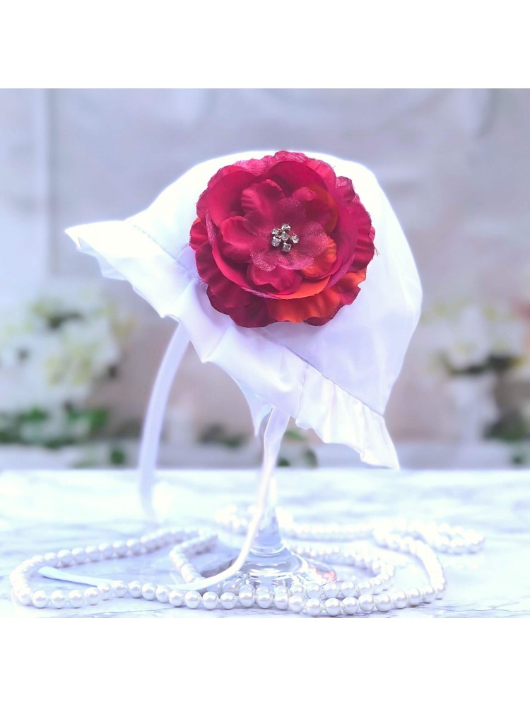 Newborn baby girl sun hat Burgundy flower