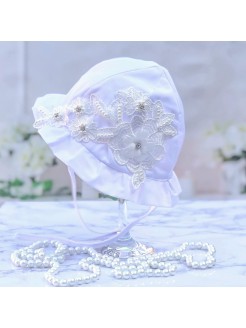 Baby christening hat pearls and crystals