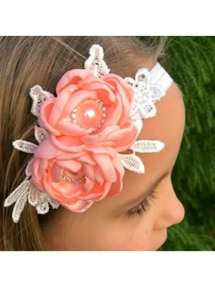 Exclusive Baby Girl Headband Peach Flowers