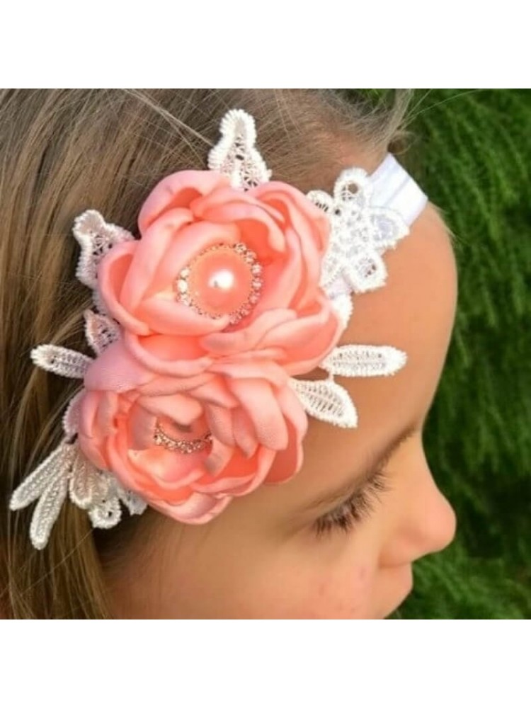 Exclusive Baby Girl Headband Peach Flowers Exclusive Baby Girl Headband Peach Flowers