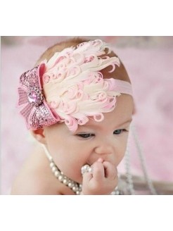 Baby Feather Headband Baby Pink And Bow