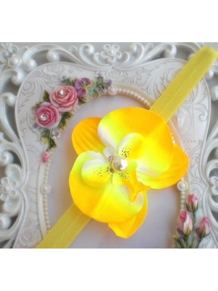 baby girl headband yellow orchid flower 
