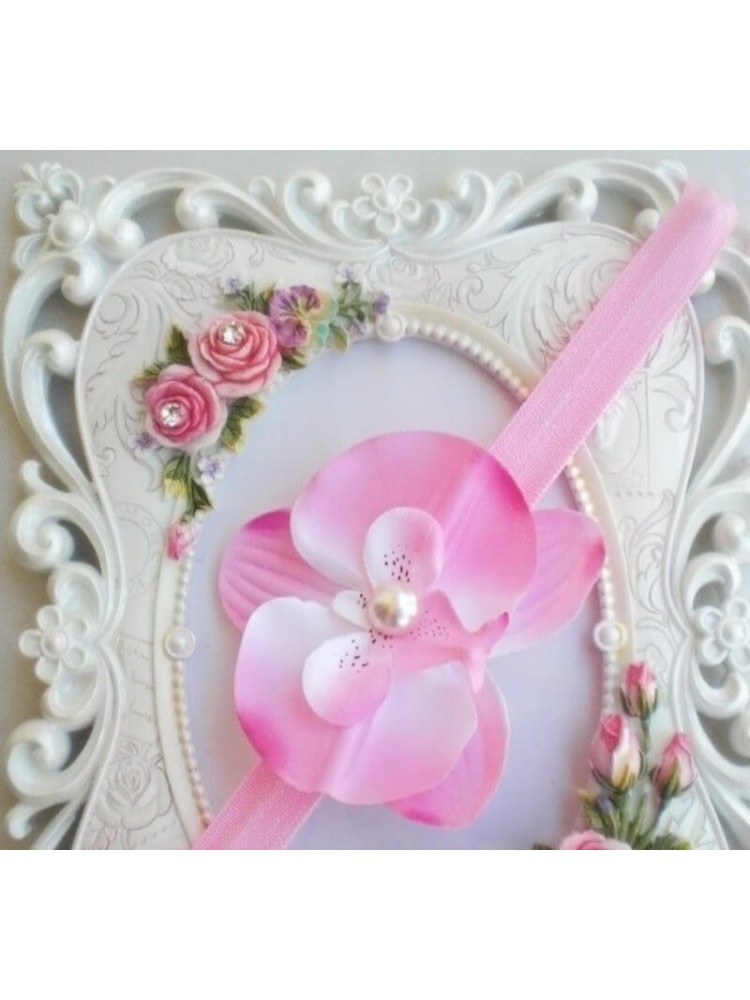 baby girl headband pink orchid flower 