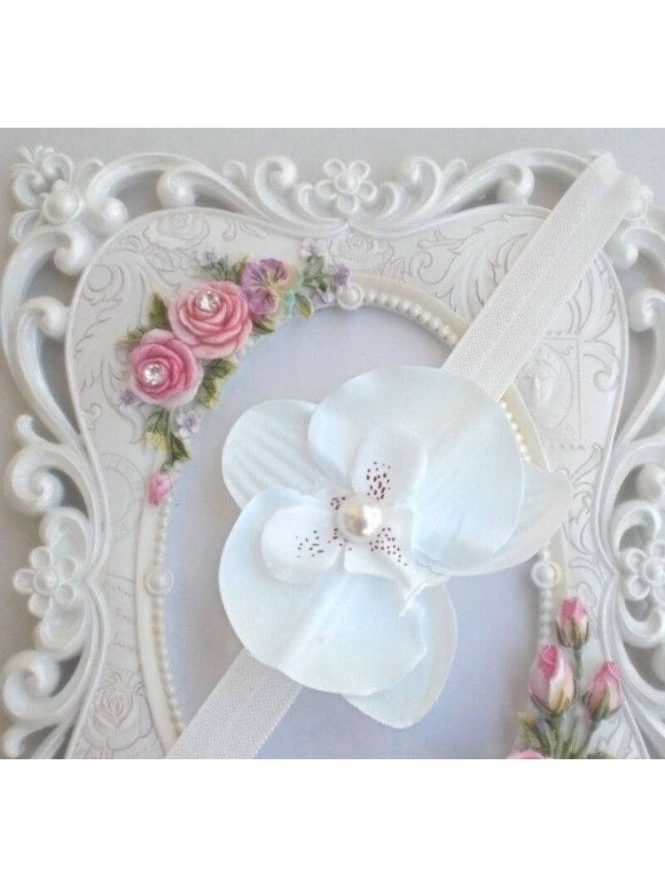 baby girl white orchid flower headband