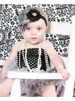 Baby Girl With Grey Feather Headband