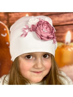 Handmade Baby Girl Hat With Dusty Pink Flowers