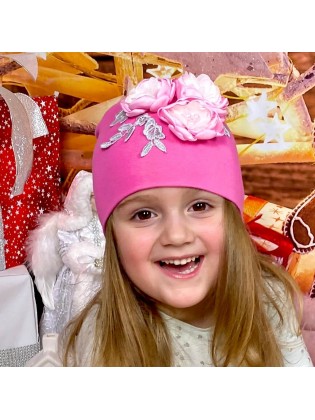 Luxury Baby Girl Beanie Hat With Pink And White Flowers