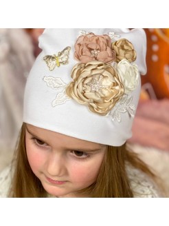 Baby Girl Handmade Hat Champagne Flowers