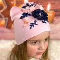 Handmade Baby Girl Hat Pink With Navy Blue Flowers