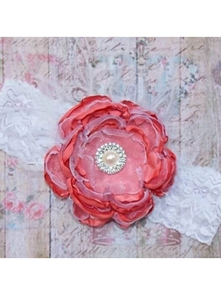 Handmade Baby Headband Coral Vintage Flower