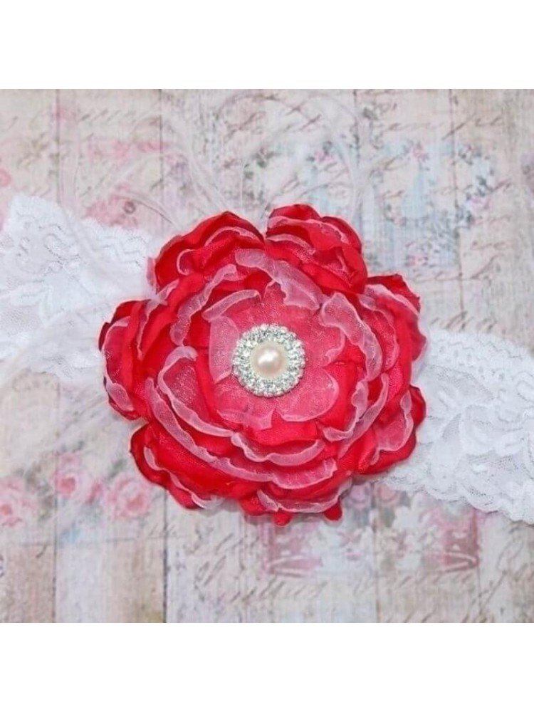 Handmade Baby Headband Coral Red Vintage Flower