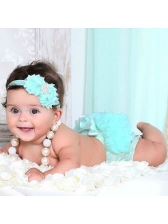 Baby headband Aqua Mint Roses And Pearls