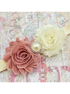 Baby girl headband Cream with dusty pink roses