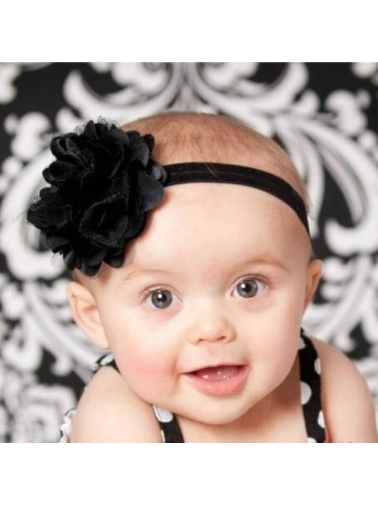 Baby Girl Headband Satin Tulle Flower Black