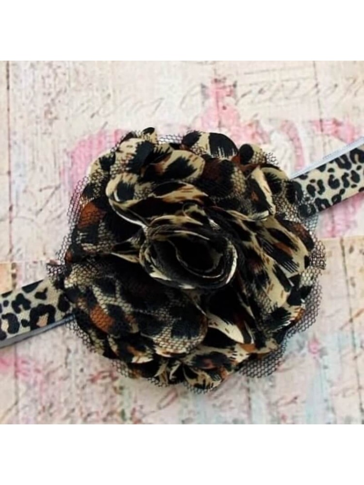 Baby Girl Headband Satin Tulle Flower Leopard