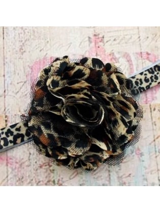 Baby Girl Headband Satin Tulle Flower Leopard