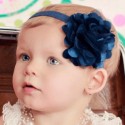 Baby Girl Headband Satin Tulle Flower Navy Blue
