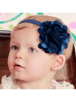 Baby Girl Headband Satin Tulle Flower Navy Blue