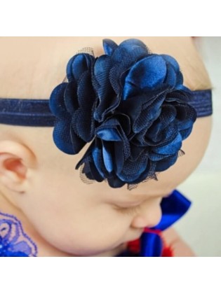 Baby Girl Headband Satin Tulle Flower Navy Blue