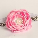 Baby girl leopard and pink layered flower headband