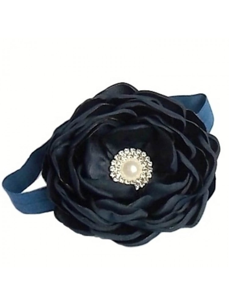 Headband Navy blue rhinestone flower