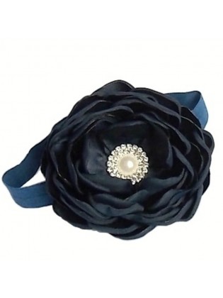 Headband Navy blue rhinestone flower