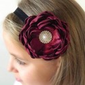 Baby headband Burgundy rhinestone flower