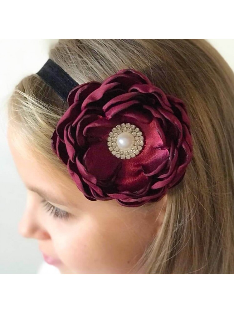 Baby headband Burgundy rhinestone flower