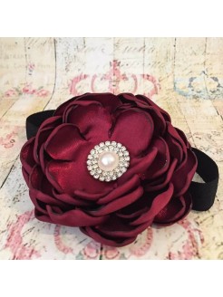 Baby headband Burgundy rhinestone flower