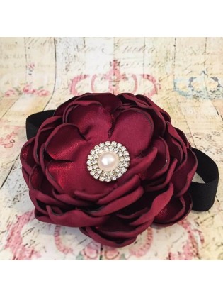 Baby headband Burgundy rhinestone flower