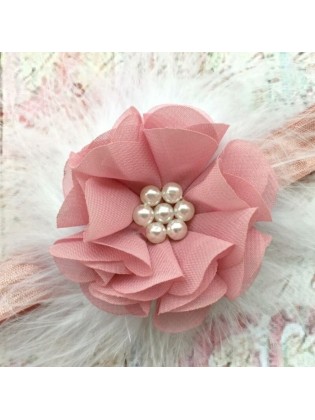 Baby girl headband dusty pink flower with feather