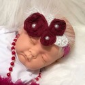 Headband Burgundy roses with silver leaves with feathers