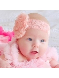 Coral frayed flower on soft lace headband